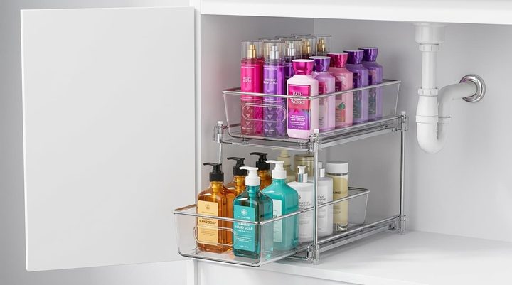 Clear two-tier under-sink organizer